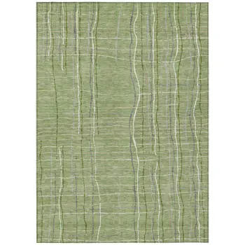 3' X 5' Green Ivory And Gray Striped Washable Indoor Outdoor Area Rug