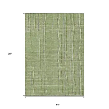 5' X 8' Green Ivory And Gray Striped Washable Indoor Outdoor Area Rug