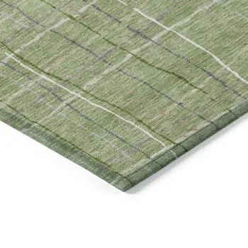 5' X 8' Green Ivory And Gray Striped Washable Indoor Outdoor Area Rug