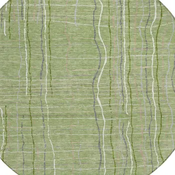 8' Green Ivory And Gray Round Striped Washable Indoor Outdoor Area Rug