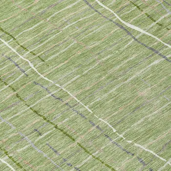 8' Green Ivory And Gray Round Striped Washable Indoor Outdoor Area Rug