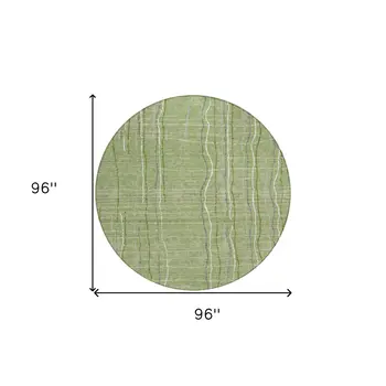 8' Green Ivory And Gray Round Striped Washable Indoor Outdoor Area Rug