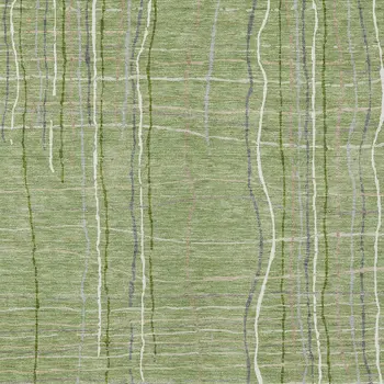 8' X 10' Green Ivory And Gray Striped Washable Indoor Outdoor Area Rug