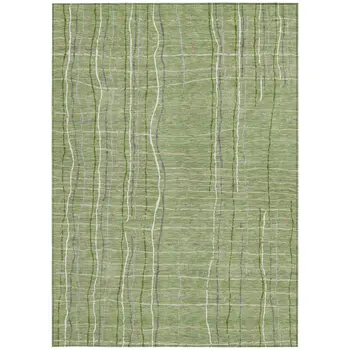 9' X 12' Green Ivory And Gray Striped Washable Indoor Outdoor Area Rug