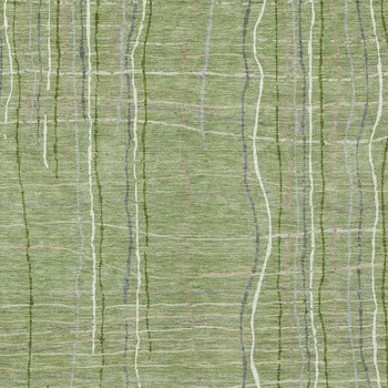 9' X 12' Green Ivory And Gray Striped Washable Indoor Outdoor Area Rug