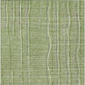 10' X 14' Green Ivory And Gray Striped Washable Indoor Outdoor Area Rug