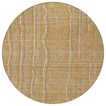 8' Gold Gray And Ivory Round Striped Washable Indoor Outdoor Area Rug