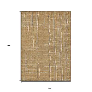 9' X 12' Gold Gray And Ivory Striped Washable Indoor Outdoor Area Rug