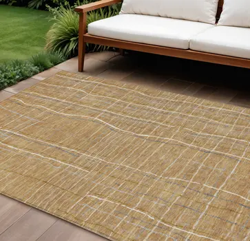 9' X 12' Gold Gray And Ivory Striped Washable Indoor Outdoor Area Rug