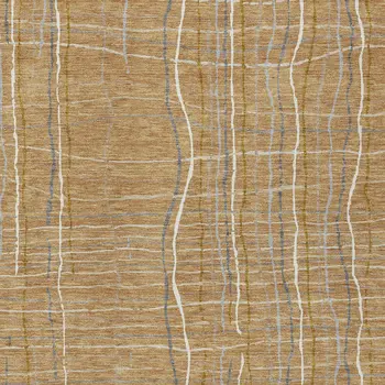 9' X 12' Gold Gray And Ivory Striped Washable Indoor Outdoor Area Rug