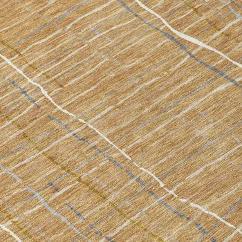 9' X 12' Gold Gray And Ivory Striped Washable Indoor Outdoor Area Rug