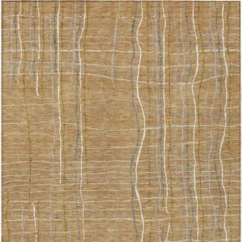 10' X 14' Gold Gray And Ivory Striped Washable Indoor Outdoor Area Rug
