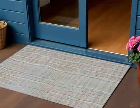 3' X 5' Gray Brown And Ivory Striped Washable Indoor Outdoor Area Rug