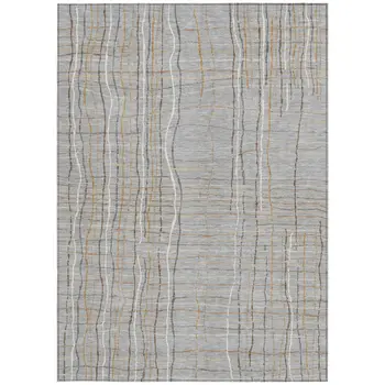 5' X 8' Gray Brown And Ivory Striped Washable Indoor Outdoor Area Rug