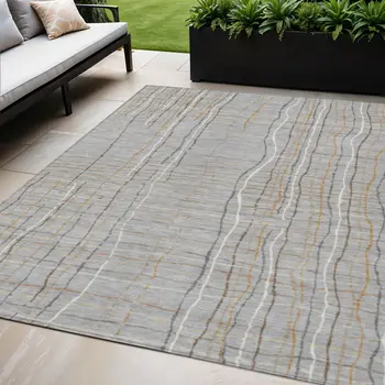 5' X 8' Gray Brown And Ivory Striped Washable Indoor Outdoor Area Rug