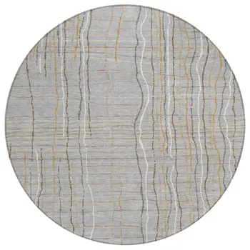 8' Gray Brown And Ivory Round Striped Washable Indoor Outdoor Area Rug