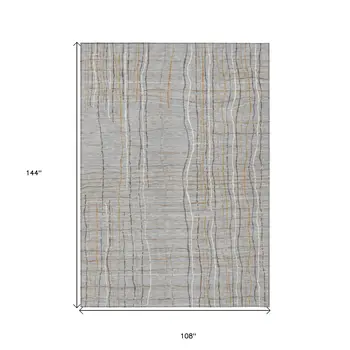 9' X 12' Gray Brown And Ivory Striped Washable Indoor Outdoor Area Rug