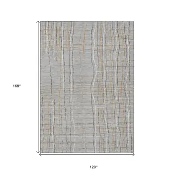 10' X 14' Gray Brown And Ivory Striped Washable Indoor Outdoor Area Rug