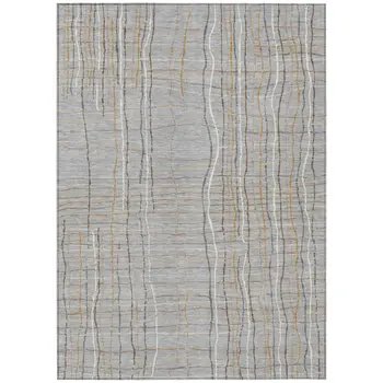 10' X 14' Gray Brown And Ivory Striped Washable Indoor Outdoor Area Rug