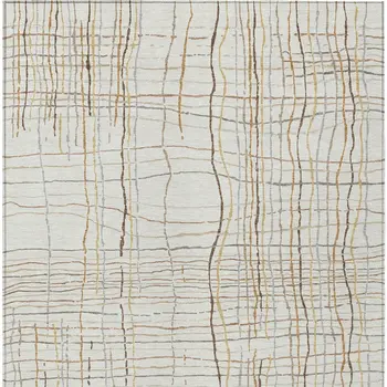 3' X 5' Ivory Brown And Gold Striped Washable Indoor Outdoor Area Rug