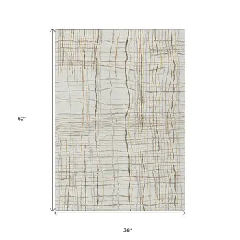 3' X 5' Ivory Brown And Gold Striped Washable Indoor Outdoor Area Rug