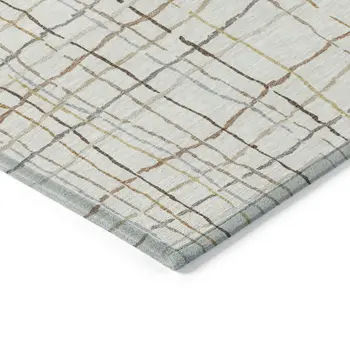 3' X 5' Ivory Brown And Gold Striped Washable Indoor Outdoor Area Rug
