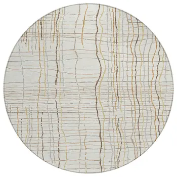 8' Ivory Brown And Gold Round Striped Washable Indoor Outdoor Area Rug