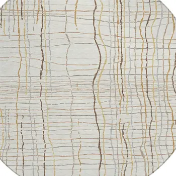 8' Ivory Brown And Gold Round Striped Washable Indoor Outdoor Area Rug