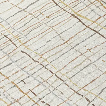 8' Ivory Brown And Gold Round Striped Washable Indoor Outdoor Area Rug