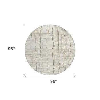 8' Ivory Brown And Gold Round Striped Washable Indoor Outdoor Area Rug