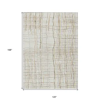 10' X 14' Ivory Brown And Gold Striped Washable Indoor Outdoor Area Rug