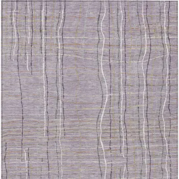 3' X 5' Lavender Ivory And Gray Striped Washable Indoor Outdoor Area Rug