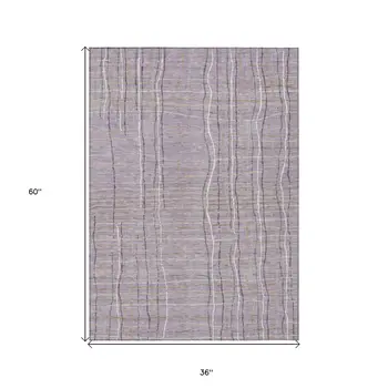 3' X 5' Lavender Ivory And Gray Striped Washable Indoor Outdoor Area Rug
