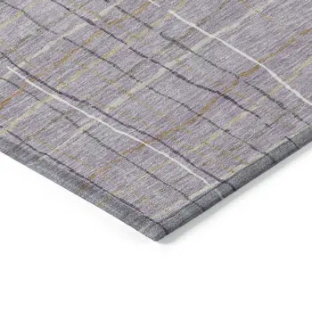 3' X 5' Lavender Ivory And Gray Striped Washable Indoor Outdoor Area Rug