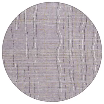 8' Lavender Ivory And Gray Round Striped Washable Indoor Outdoor Area Rug