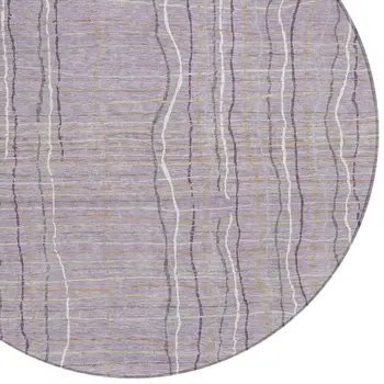 8' Lavender Ivory And Gray Round Striped Washable Indoor Outdoor Area Rug