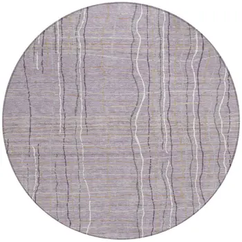 8' Lavender Ivory And Gray Round Striped Washable Indoor Outdoor Area Rug