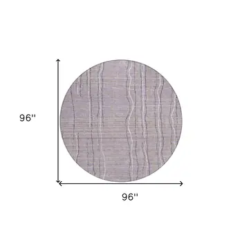 8' Lavender Ivory And Gray Round Striped Washable Indoor Outdoor Area Rug