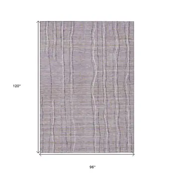 8' X 10' Lavender Ivory And Gray Striped Washable Indoor Outdoor Area Rug