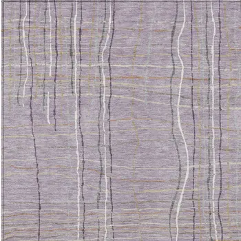 8' X 10' Lavender Ivory And Gray Striped Washable Indoor Outdoor Area Rug