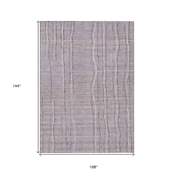 9' X 12' Lavender Ivory And Gray Striped Washable Indoor Outdoor Area Rug