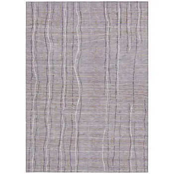 10' X 14' Lavender Ivory And Gray Striped Washable Indoor Outdoor Area Rug