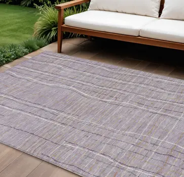 10' X 14' Lavender Ivory And Gray Striped Washable Indoor Outdoor Area Rug