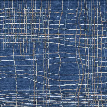3' X 5' Navy Blue Gray And Brown Striped Washable Indoor Outdoor Area Rug