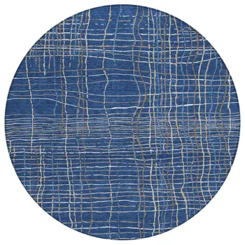 8' Navy Blue Gray And Brown Round Striped Washable Indoor Outdoor Area Rug