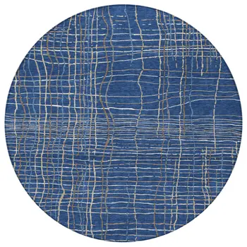 8' Navy Blue Gray And Brown Round Striped Washable Indoor Outdoor Area Rug