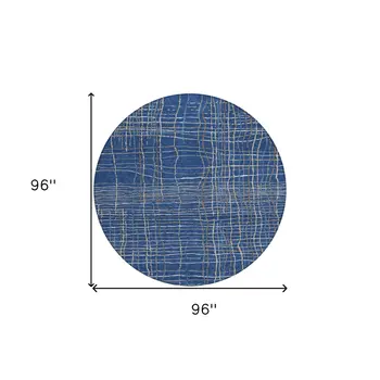 8' Navy Blue Gray And Brown Round Striped Washable Indoor Outdoor Area Rug