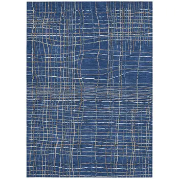 8' X 10' Navy Blue Gray And Brown Striped Washable Indoor Outdoor Area Rug