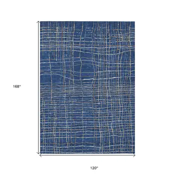 10' X 14' Navy Blue Gray And Brown Striped Washable Indoor Outdoor Area Rug
