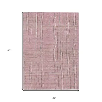 3' X 5' Pink Ivory And Gray Striped Washable Indoor Outdoor Area Rug